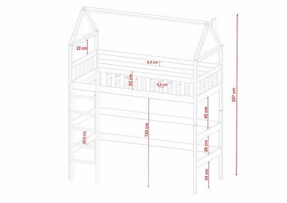 Otylia Loft Bed, Solid Pine Wood