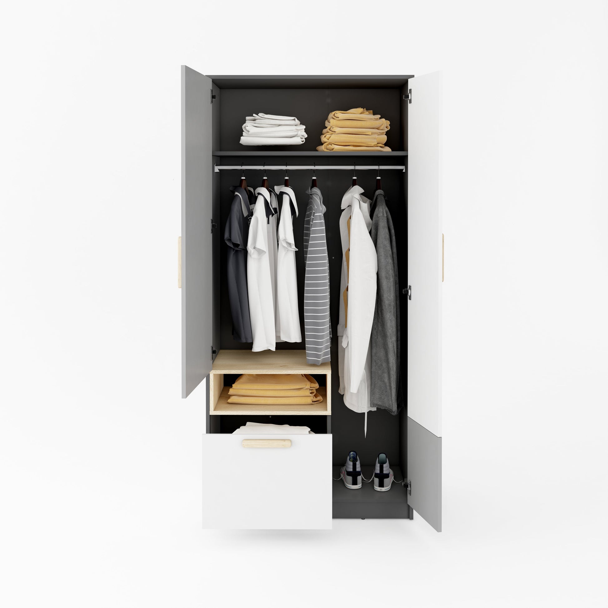 Pok PO-02 2 Door Wardrobe Grey White Matt