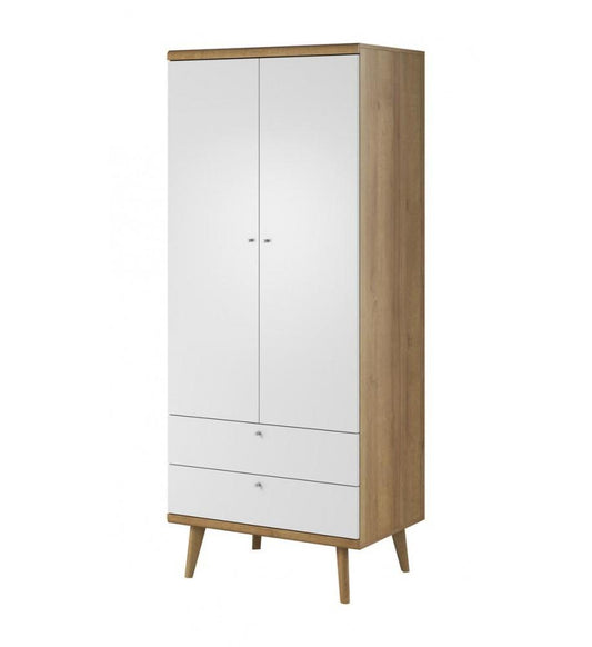 Primo 2 Door Wardrobe White Matt Oak Riviera Wood Legs