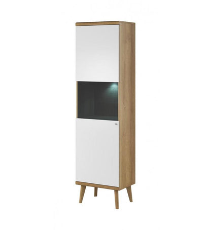 Primo Tall Display Cabinet White Matt Oak Riviera