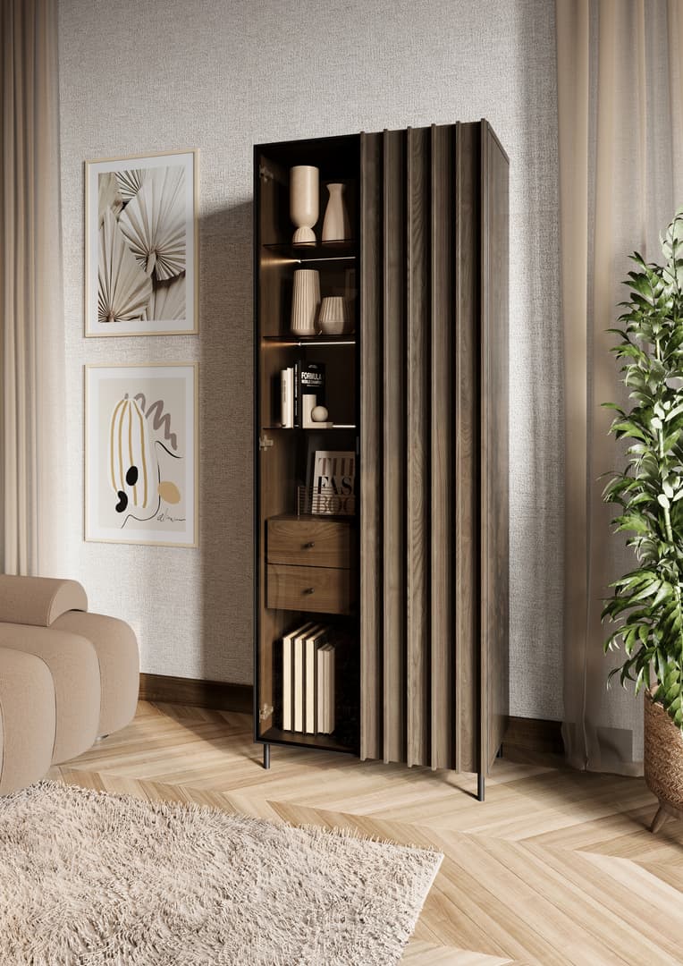 Piemonte  Tall Display Cabinet Ash Black