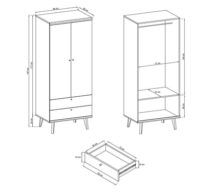 Primo  Wardrobe White Matt Oak Riviera Wood Legs