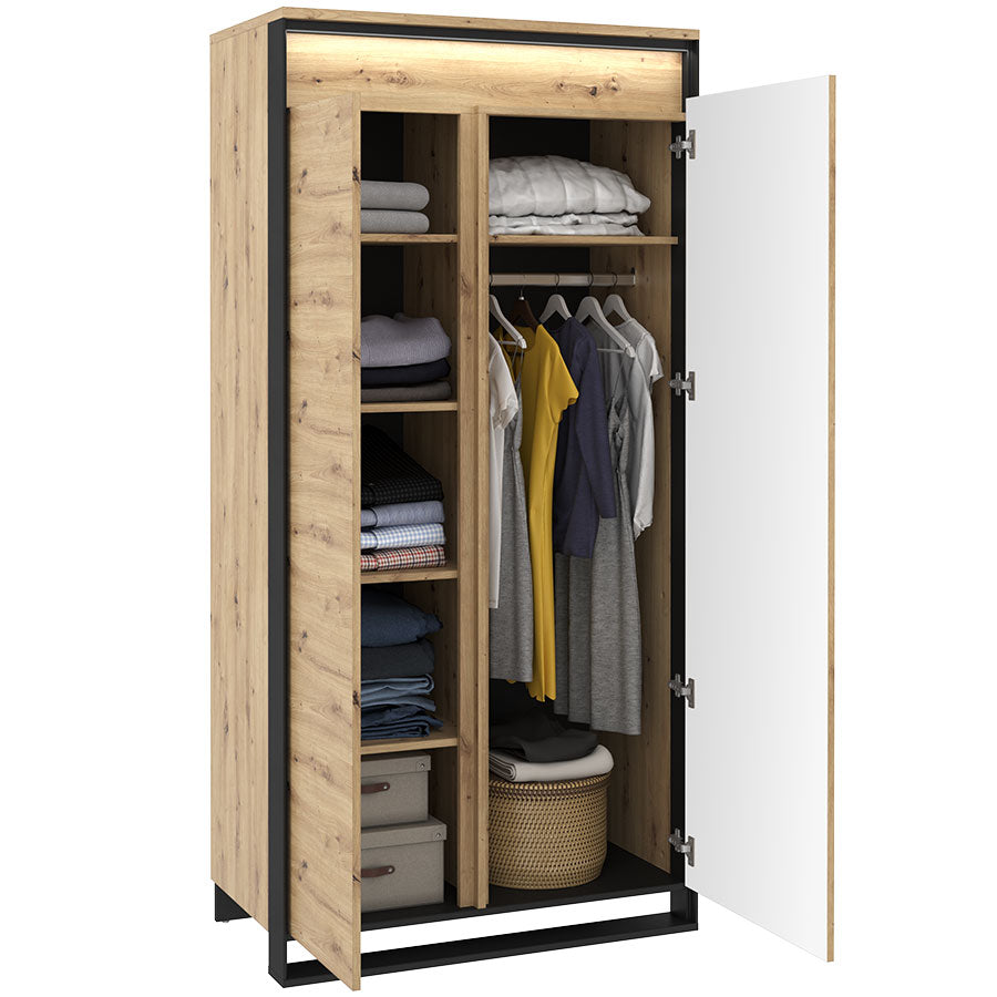 Quant QA-01 2 Door Wardrobe Oak Artisan with Black Decor