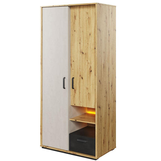 Qubic 03 Wardrobe with LED  Silk Flou Oak Artisan