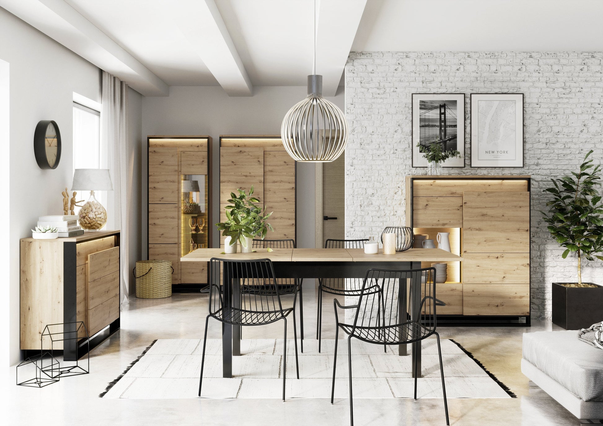 Quant Tall Cabinet Oak Artisan with Black Decor