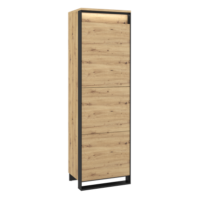 Quant Tall Cabinet Oak Artisan with Black Decor
