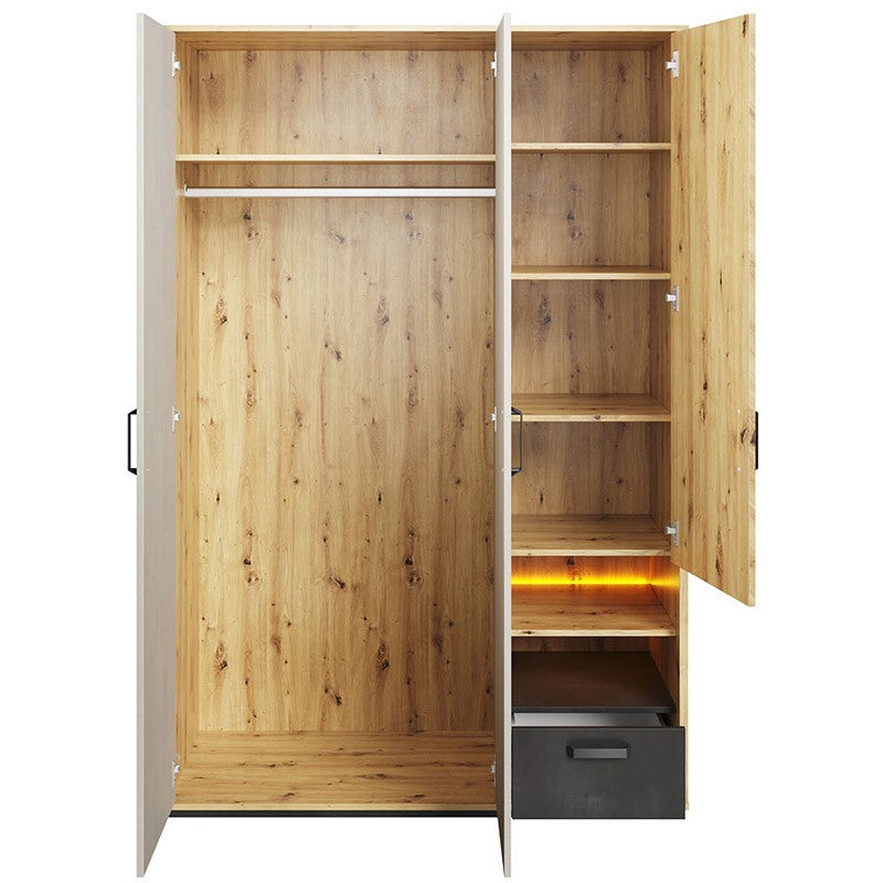 Qubic 02 Wardrobe with LED Oak Artisan 130cm