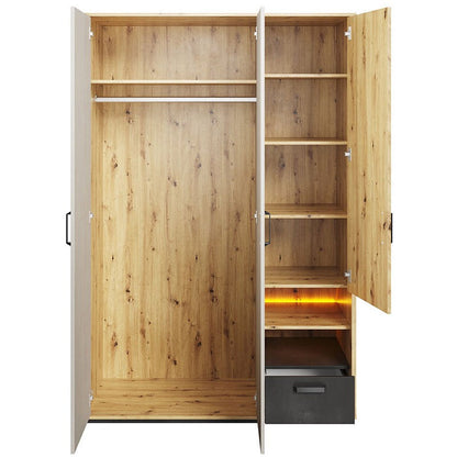 Qubic 02 Wardrobe with LED Oak Artisan 130cm