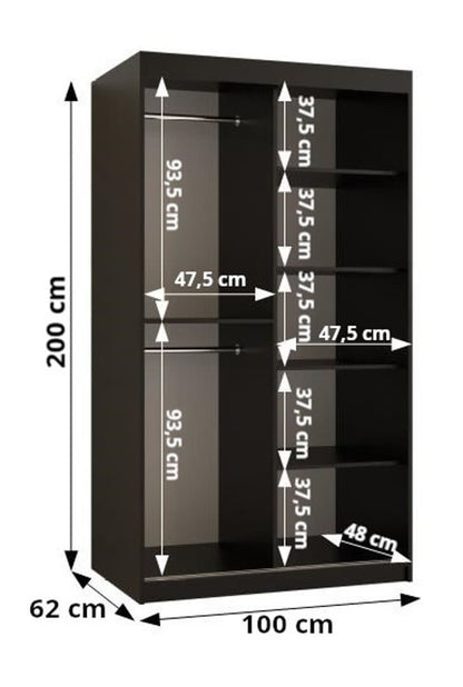 Ramiro II Sliding Door Wardrobe 100cm white black