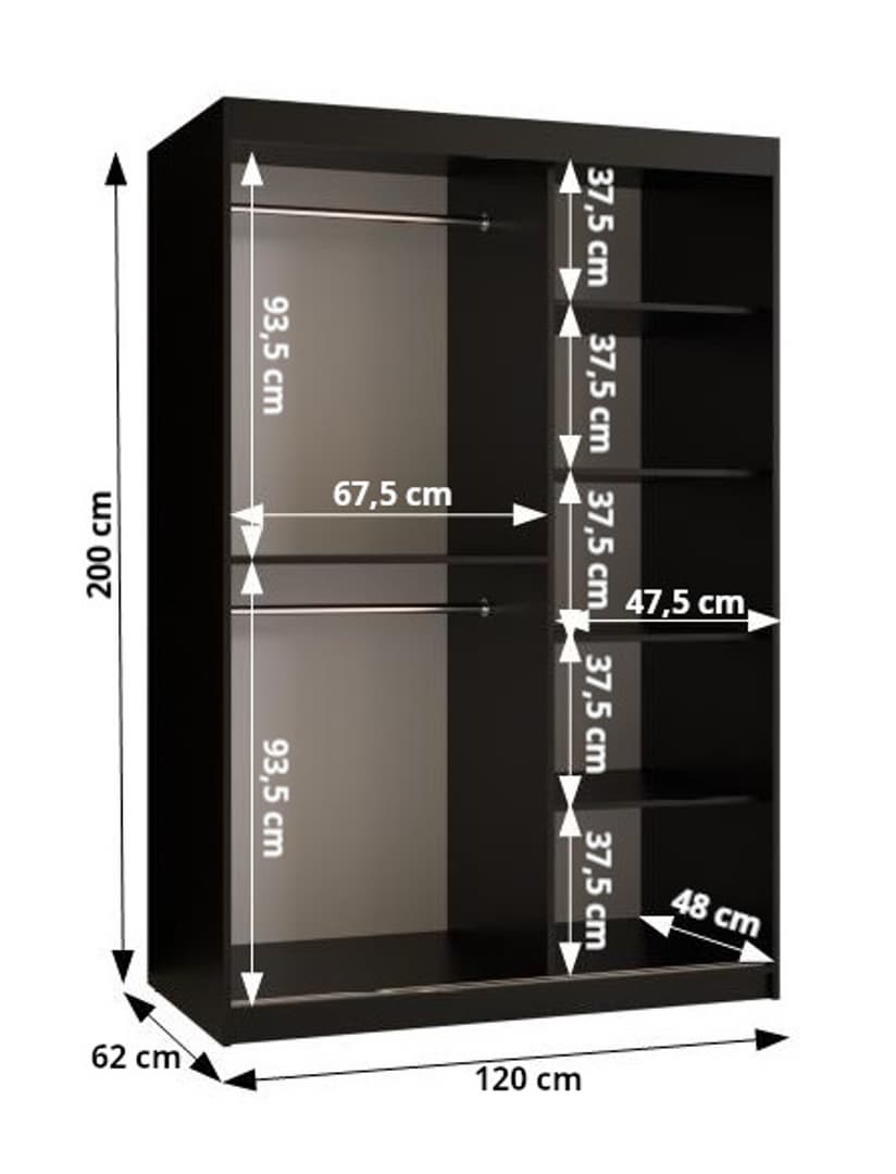 Ramiro II Sliding Door Wardrobe 120cm black white