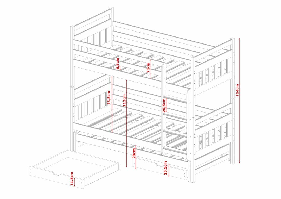 Wooden Bunk Bed Seweryn with Trundle and Storage