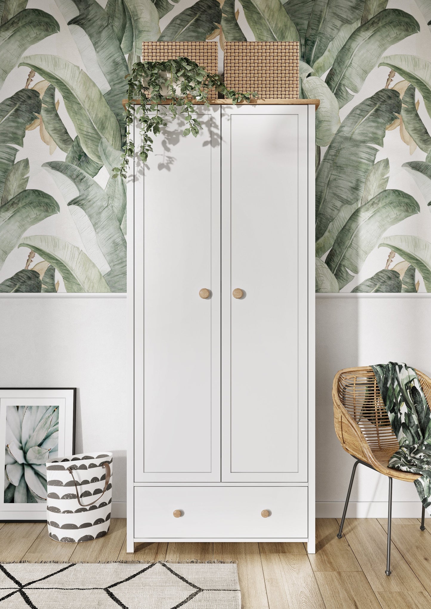 Story SO-12 2 Door Wardrobe White Matt & Oak Nash Décor