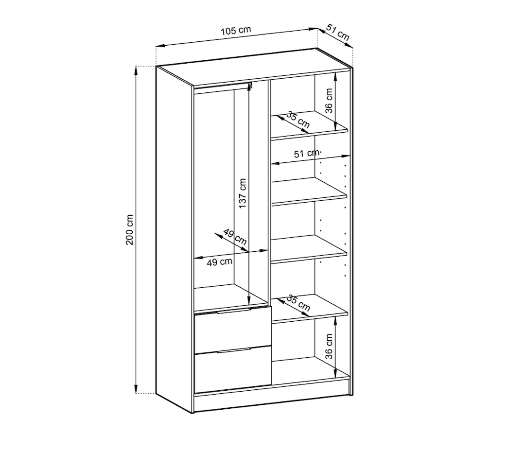 Nelly Hinged Door Wardrobe 105cm [Mirror] oak artisan graphite grey 