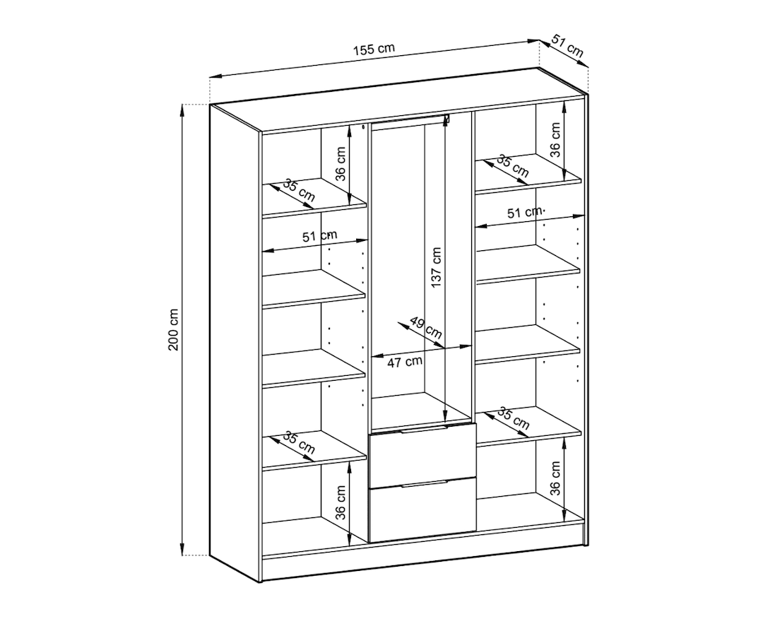 Nelly Hinged Door Wardrobe 155cm oak artisan graphite grey