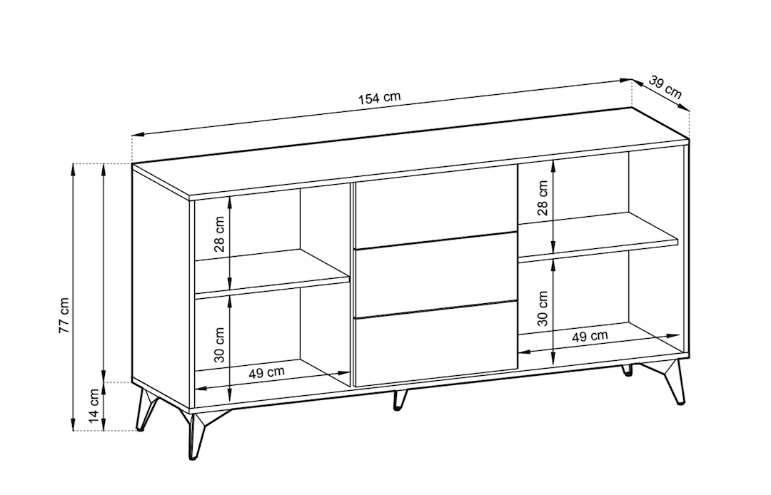 Diamond Large Sideboard Cabinet 154cm [Drawers] oak evoke