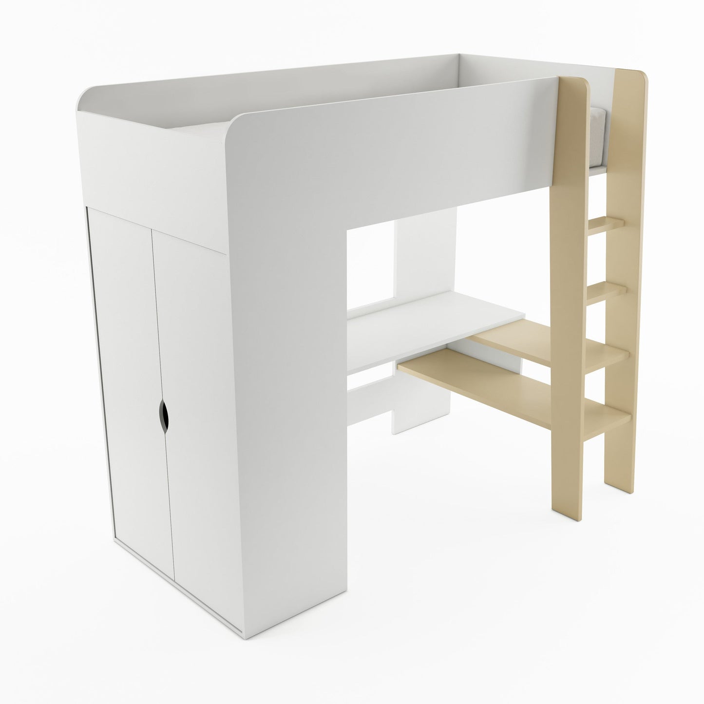 Tom TM-01 Bunk Bed with Computer Desk and Wardrobe white Matt