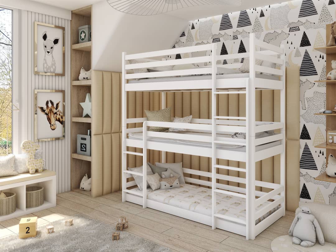 Wooden Triple Bunk Bed Ted white matt