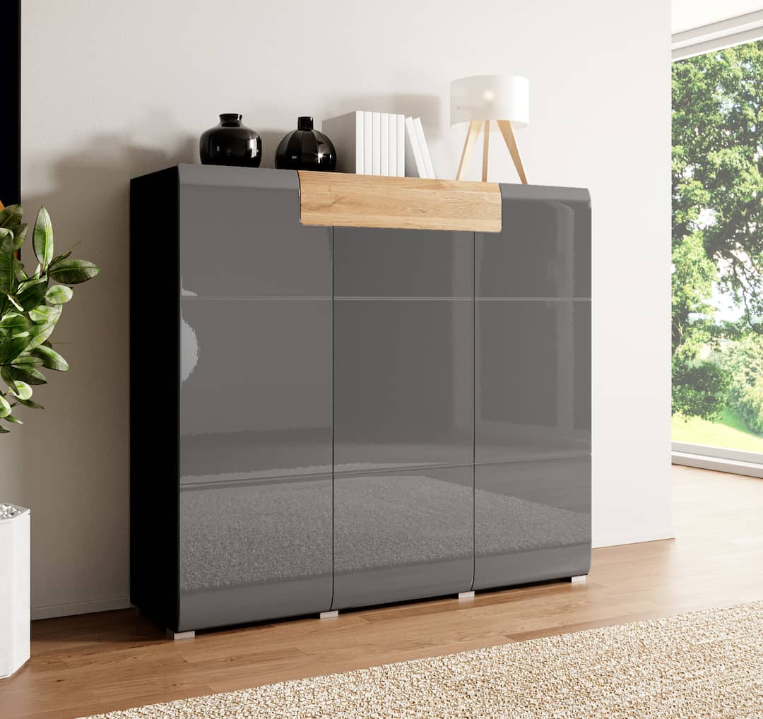 Toledo 76 Sideboard oak san Reno grey gloss white