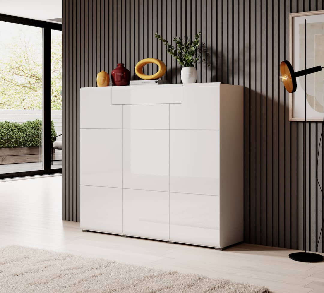 Toledo 76 Sideboard oak san Reno grey gloss white
