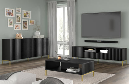 Wave Large Sideboard Cabinet 200cm black white