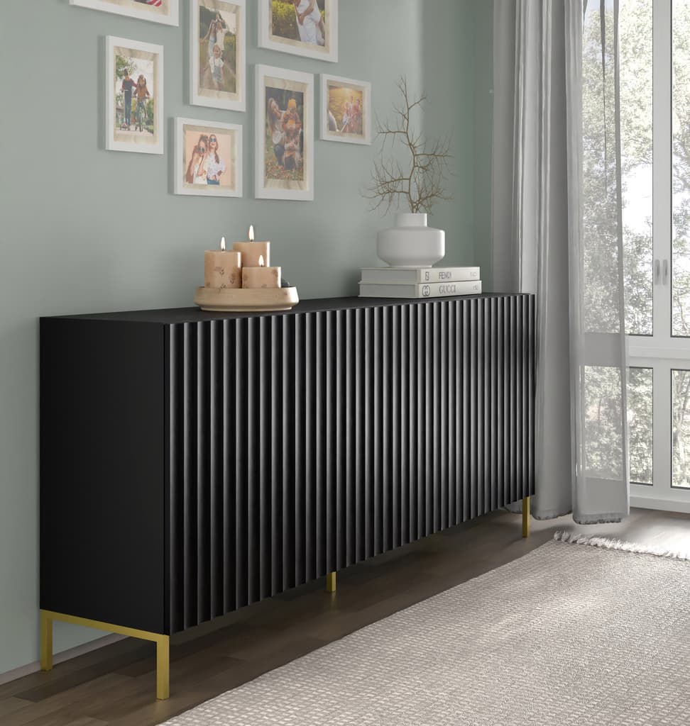 Wave Large Sideboard Cabinet 200cm black white
