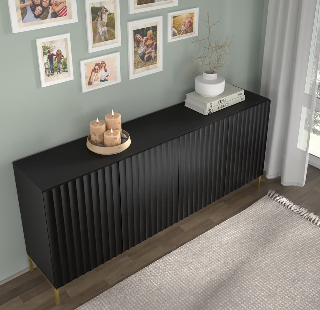 Wave Large Sideboard Cabinet 200cm black white