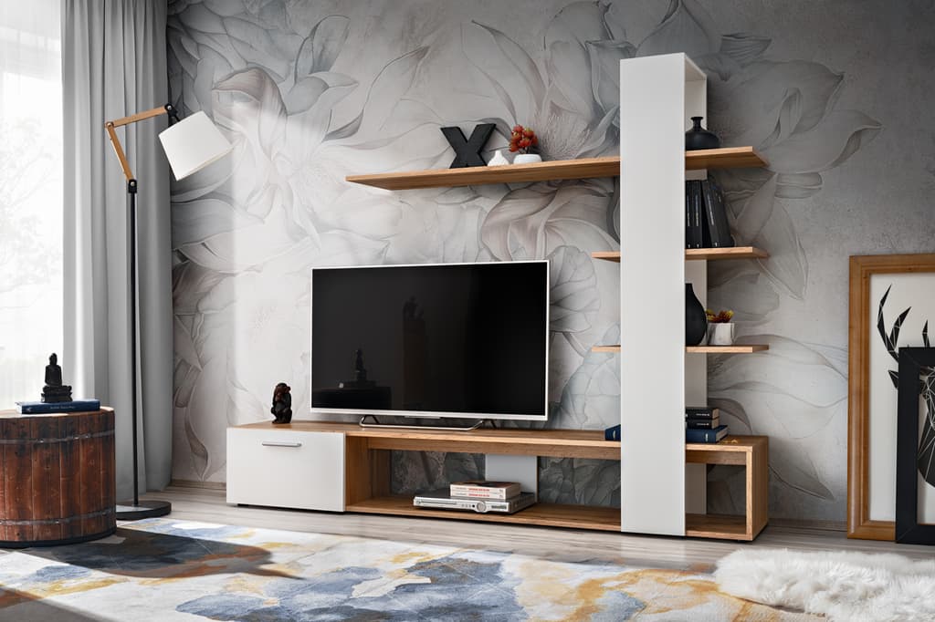 Eco Entertainment Unit Oak Wotan White Black