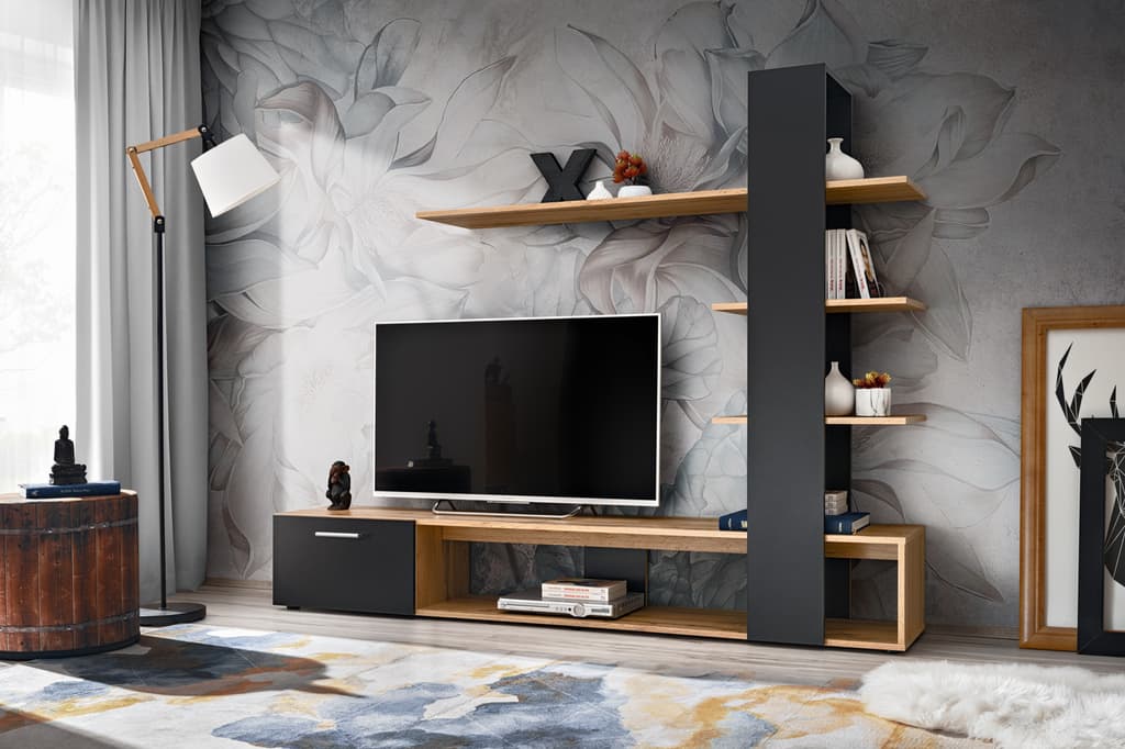 Eco Entertainment Unit Oak Wotan White Black