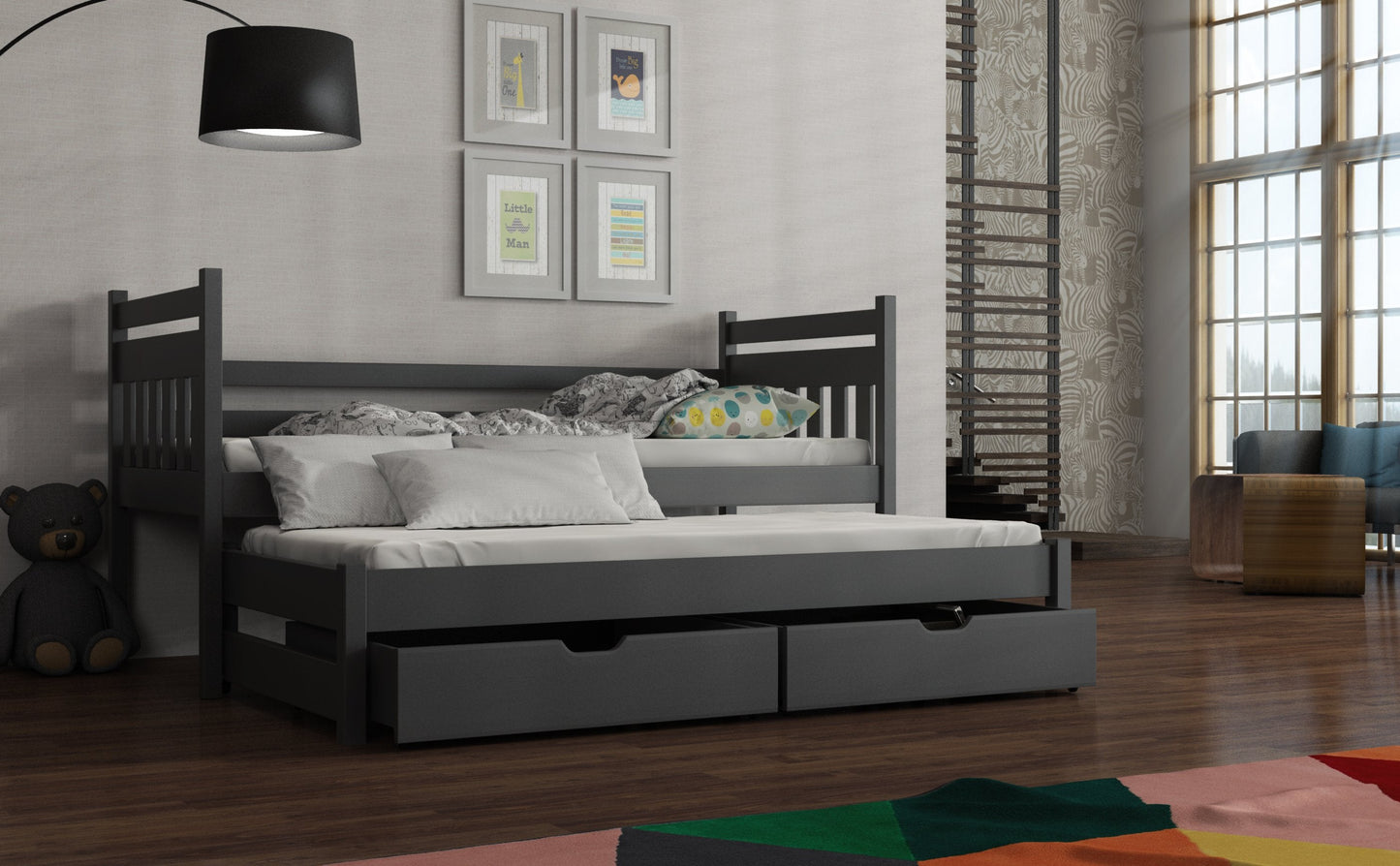 Wooden Double Bed Daniel with Trundle and Storage