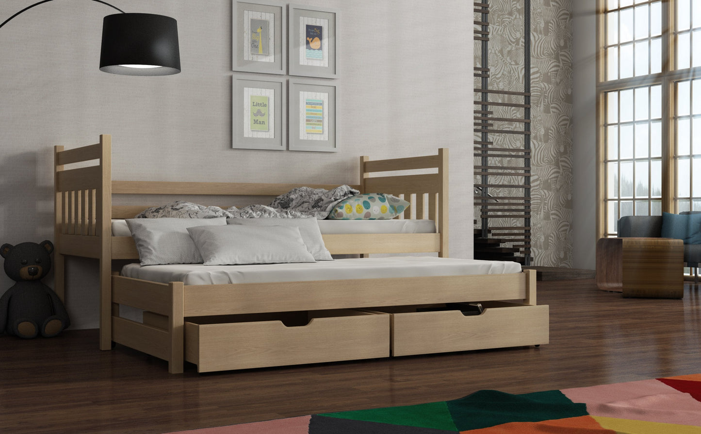 Wooden Double Bed Daniel with Trundle and Storage