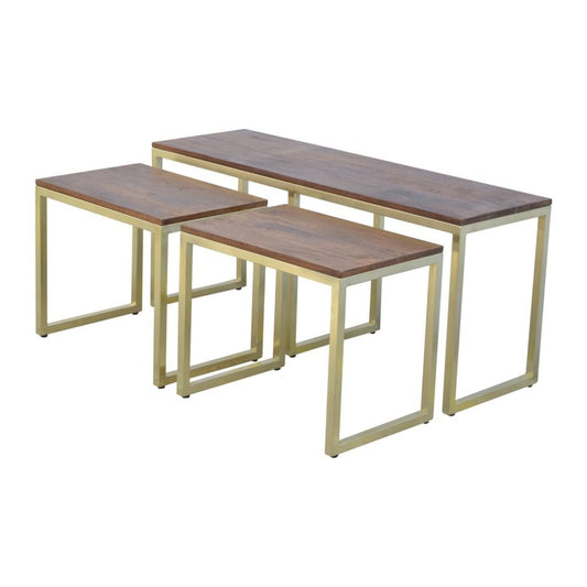Chunky Gold Table Set of 3. Solid Mango Wood