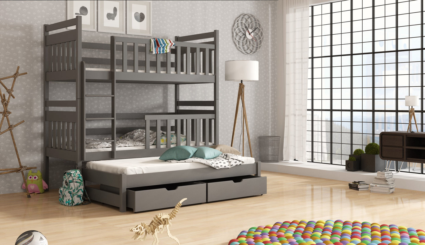 Wooden Bunk Bed Klara with Trundle and Storage