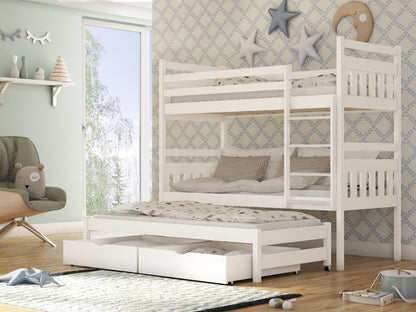 Wooden Bunk Bed Seweryn with Trundle and Storage