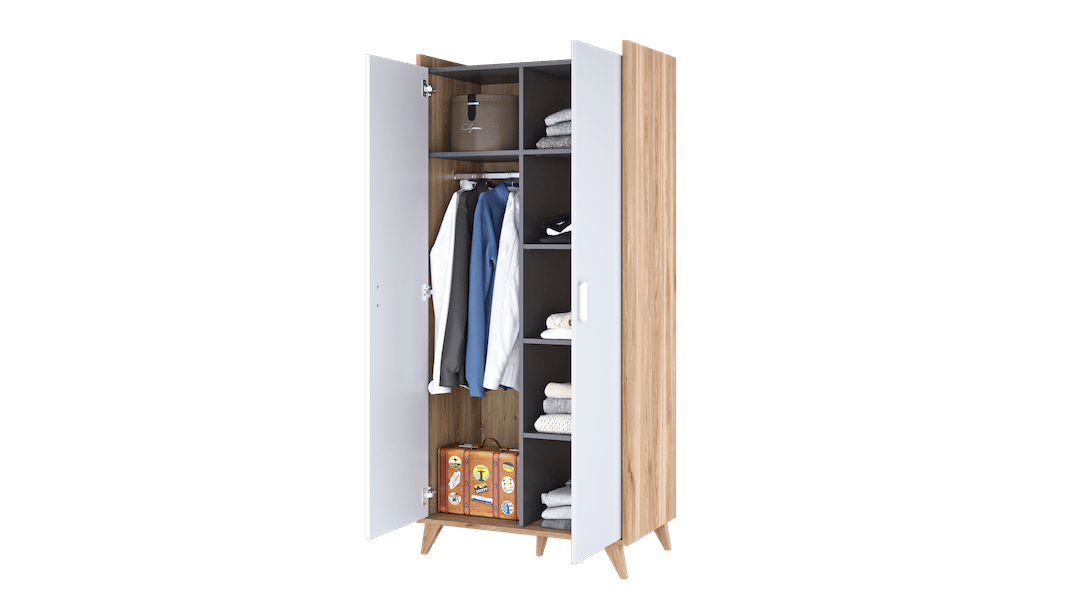 Mood MD-01 Hinged Wardrobe 85cm Oak Castello White Grey