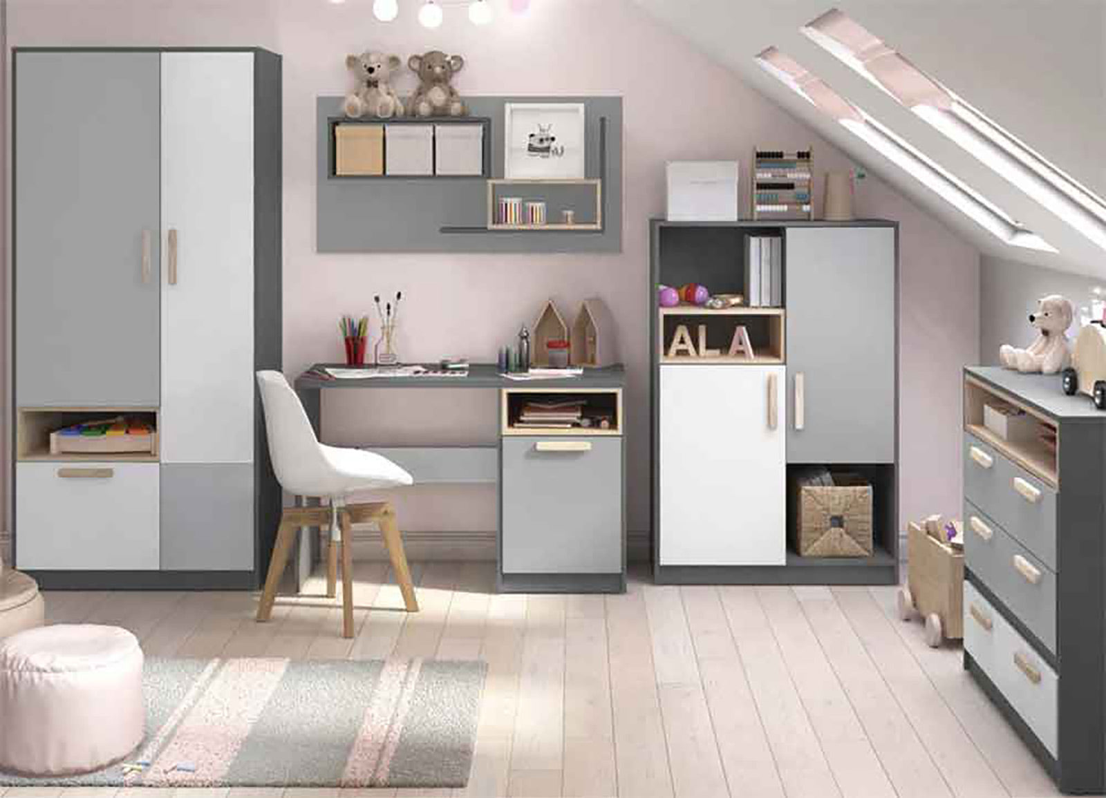 Pok PO-02 2 Door Wardrobe Grey White Matt