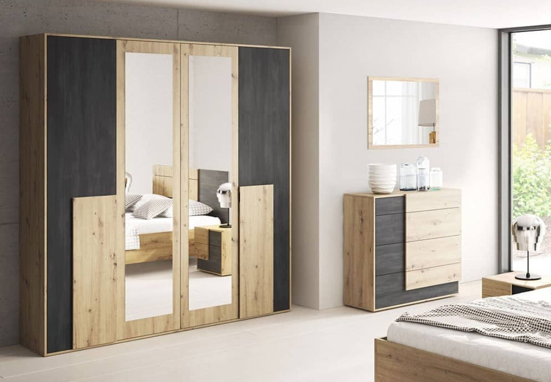 Bafra Hinged Door Wardrobe 200cm Oak Artisan & Norwegian Pine