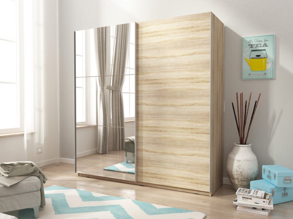 Mika 02 Sliding Door Wardrobe 150cm oak sonoma white matt 