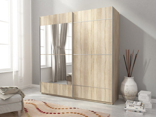 Mika 04 Sliding Door Wardrobe 150cm white matt oak sonoma