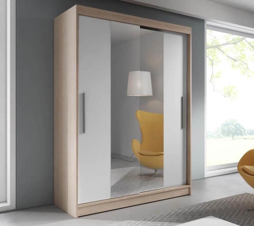 Vista 01 Sliding Mirror Door Wardrobe 150cm in Sonoma Oak