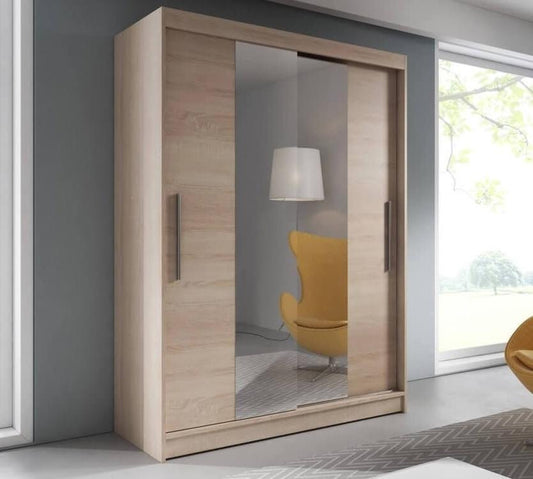 Vista 01 Sliding Mirror Door Wardrobe 150cm in Sonoma Oak