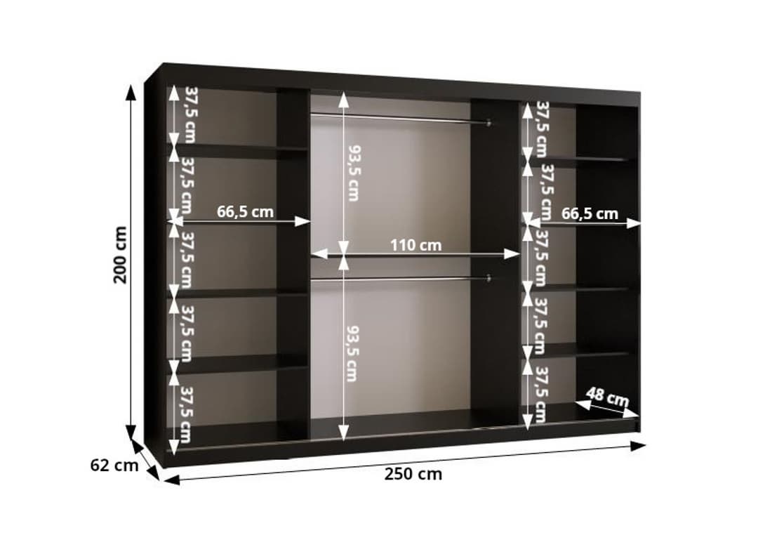 Ramiro II Sliding Door Wardrobe 250cm white black