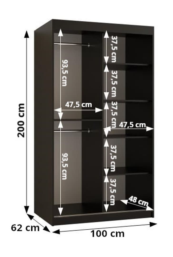 Ramiro II Sliding Door Wardrobe 100cm white black 